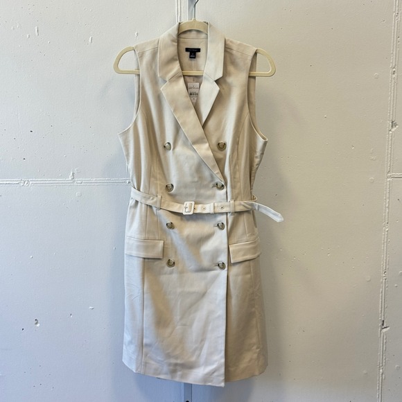 Ann Taylor Dresses & Skirts - NWT Ann Taylor Sleeveless Double Breasted Trench Dress Beige Tan Belted Size 10